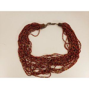 Necklace, Multistrand Reds thru browns to gold beads 21" Costume (J94)